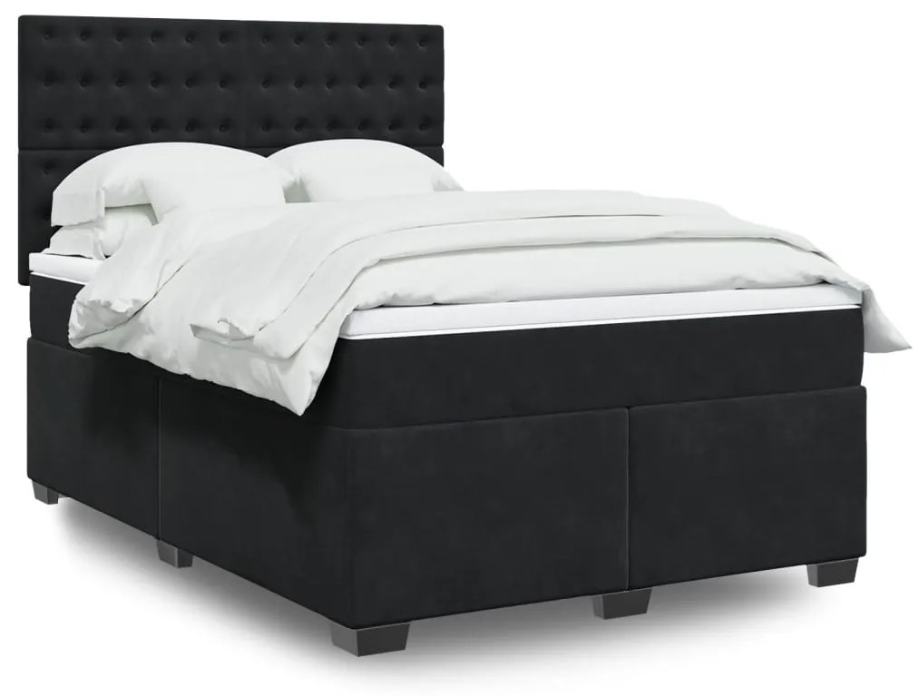 vidaXL Pat box spring cu saltea, negru, 140x200 cm, catifea