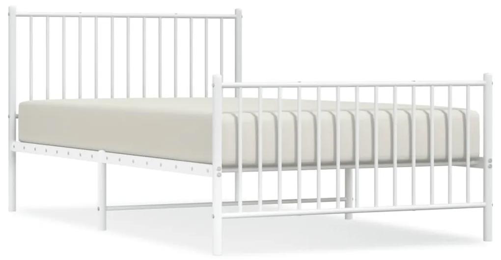 350945 vidaXL Cadru de pat metalic cu tăblie de cap/picioare, alb, 107x203 cm