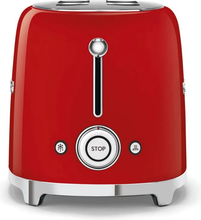Prajitor de paine SMEG 50's Style TSF01RDEU, 950 W, 2 felii, 6 trepte, Tava pentru firimituri, Cablu integrat, Otel inoxidabil, Rosu