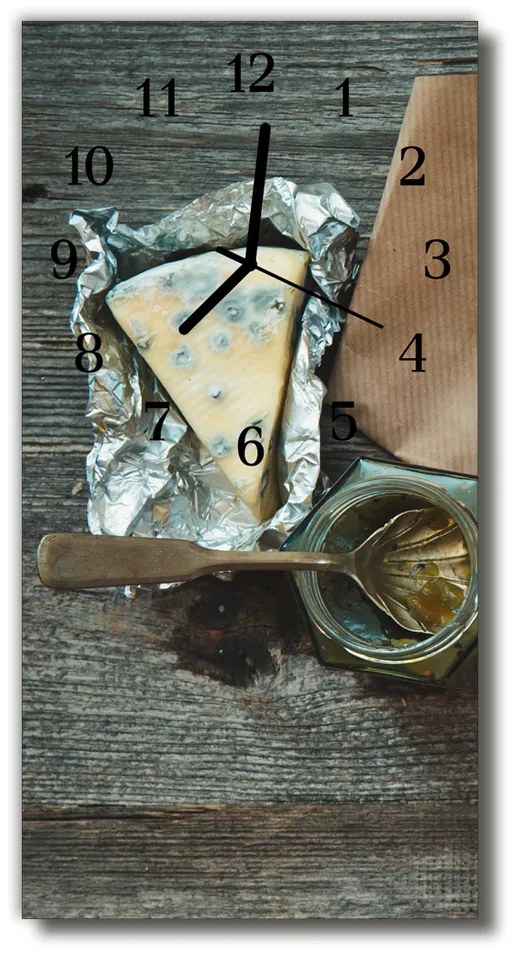 Ceas de perete din sticla vertical Brânză bucătărie gri