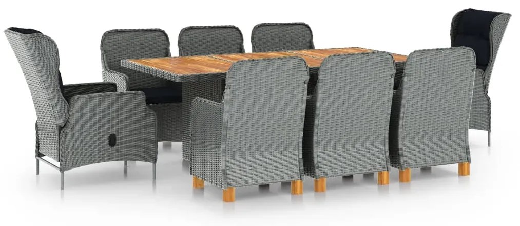 vidaXL Set mobilier de exterior cu perne,9 piese,gri deschis,poliratan