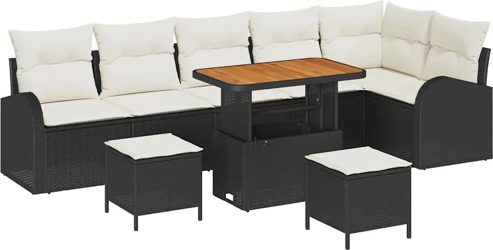 vidaXL Set de canapele pentru grădină cu pernă 9 pcs Negru și Crem