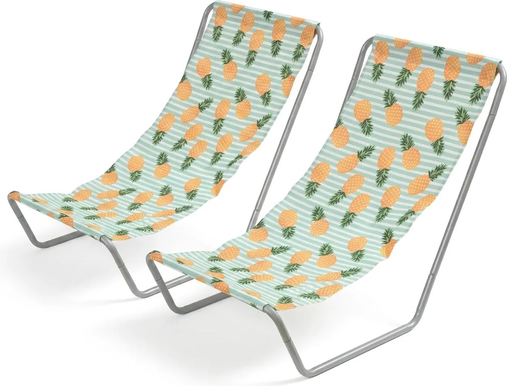 Set de 2 sezlonguri de plaja pliabile SAND PINEAPPLE, colorate