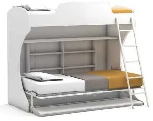 Pat rabatabil suprapus cu birou Diva Academy Bunk (85X190) si (90X190) - Alb Mat