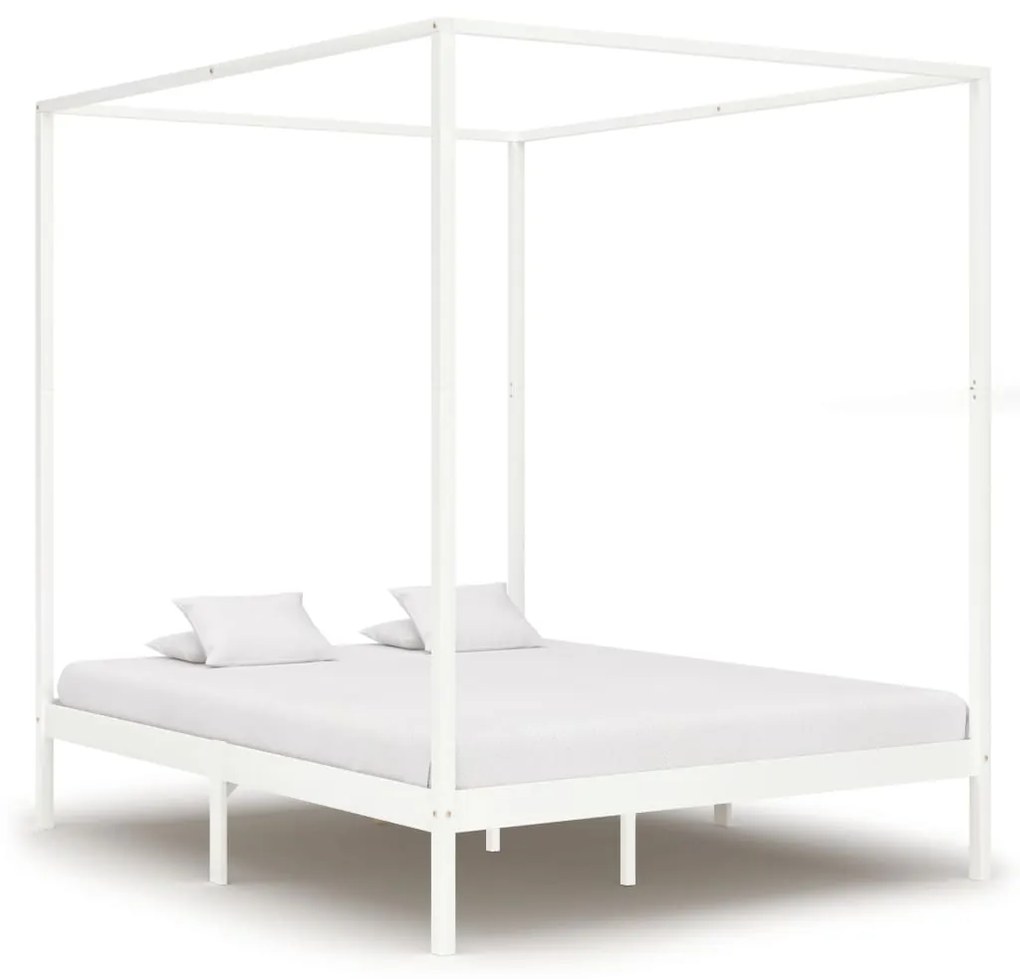 283267 vidaXL Cadru pat cu baldachin, alb, 180 x 200 cm, lemn masiv de pin