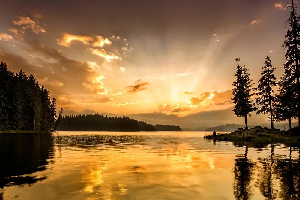 Fototapet autoadeziv reflexie în lac montan