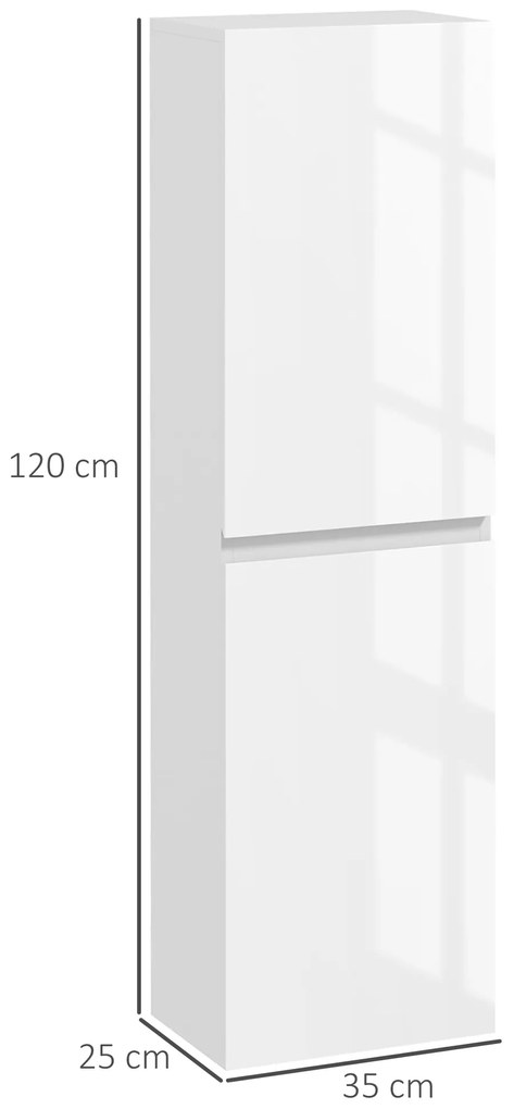 kleankin Dulap coloană depozitare baie stil contemporan 2 compartimente polițe reglabile 35 x 25 x 120 cm alb lucios | Aosom Romania