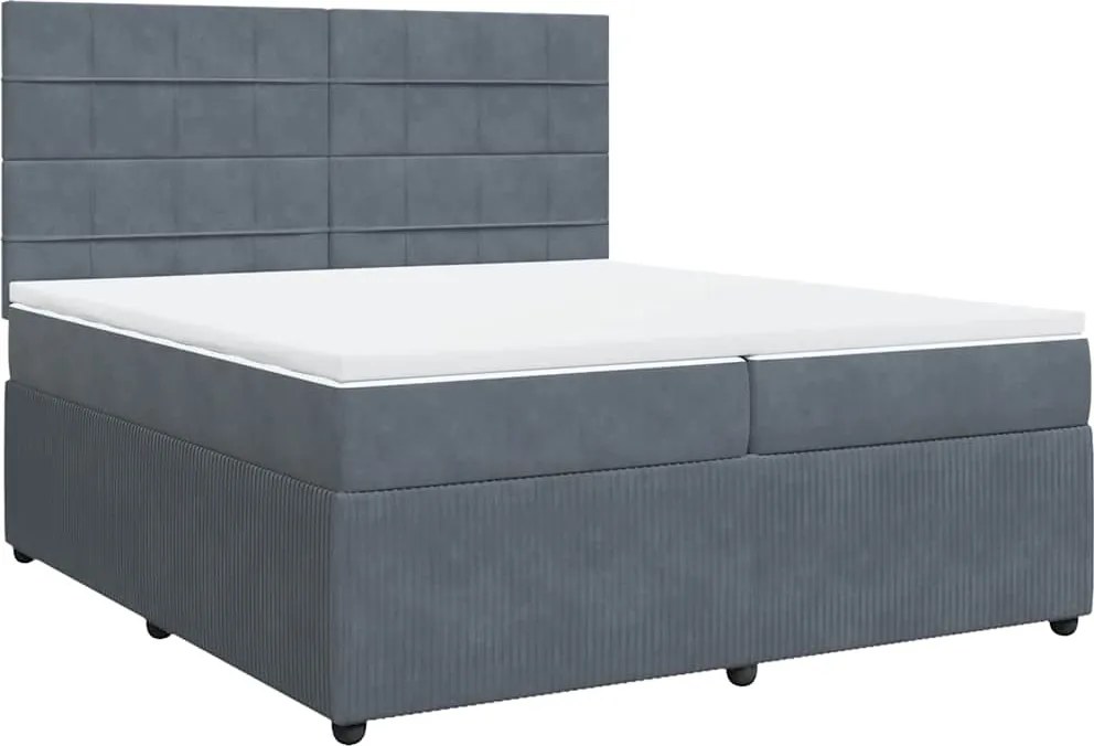 vidaXL Pat box spring cu saltea, gri închis, 200x200 cm, catifea