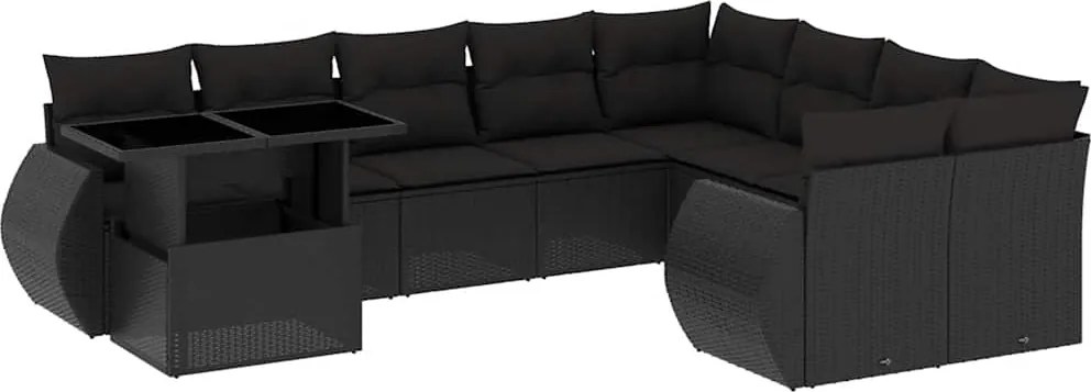 vidaXL Set canapele de grădină cu perne, 10 piese, negru, poliratan