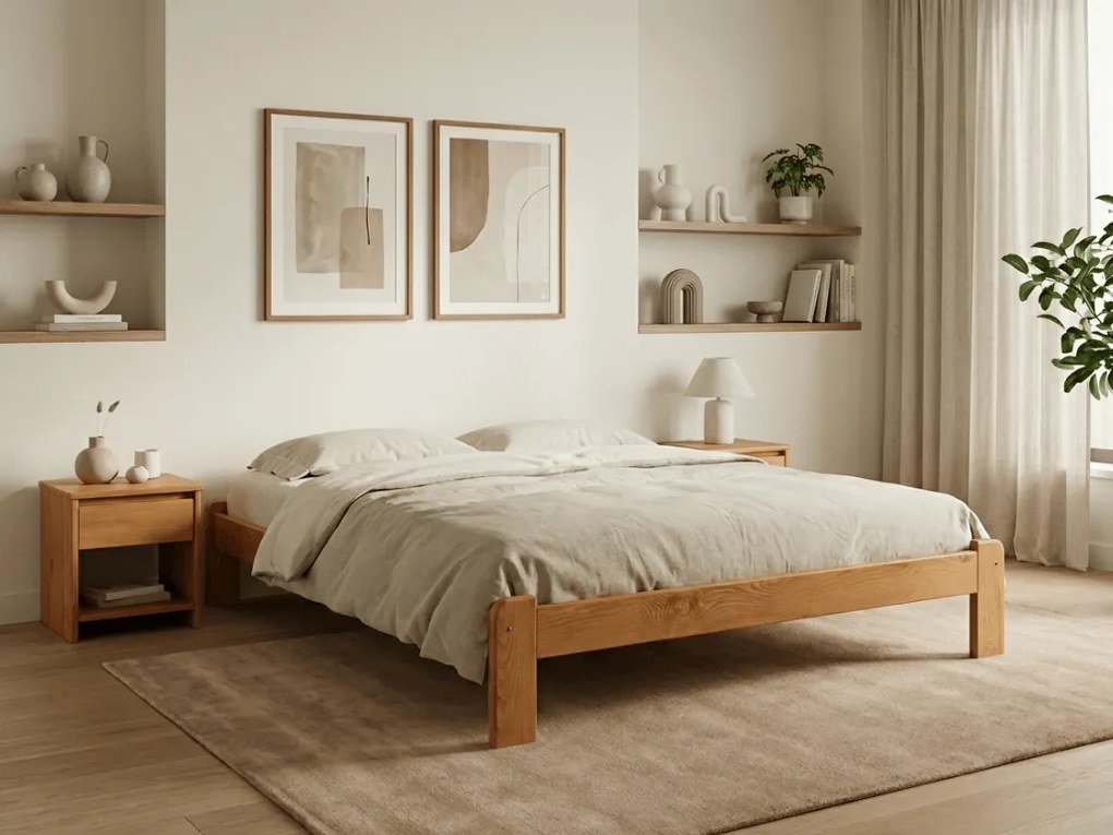 Pat ADA 140x200 cm, arin Saltele: Cu saltele Deluxe 10 cm, Somiera pat: Cu lamele drepte