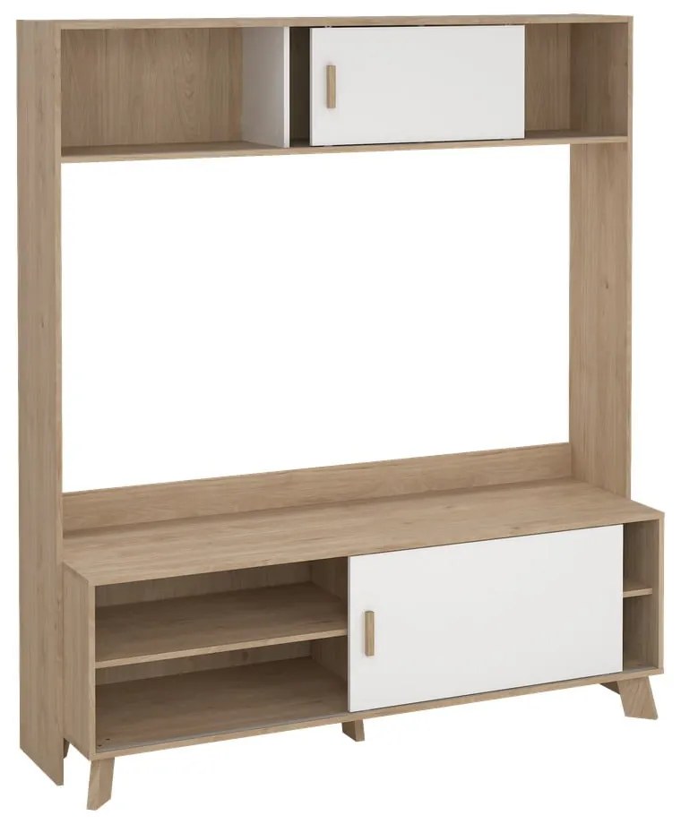 Set TV alb-în culoare naturală cu aspect de lemn de stejar 159x181x48 cm Ikast – Tvilum