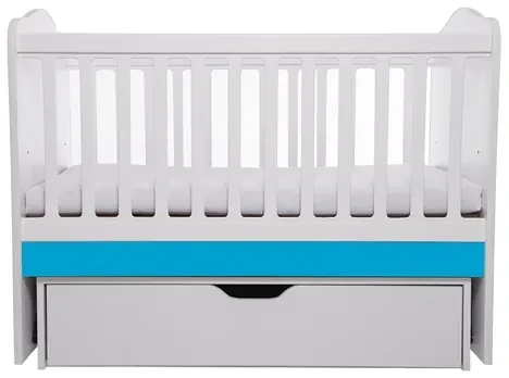 Patut Eurogloria Como Balansoar - Alb cu Albastru + Saltea cocos confort 120 x 60 x 12 cm