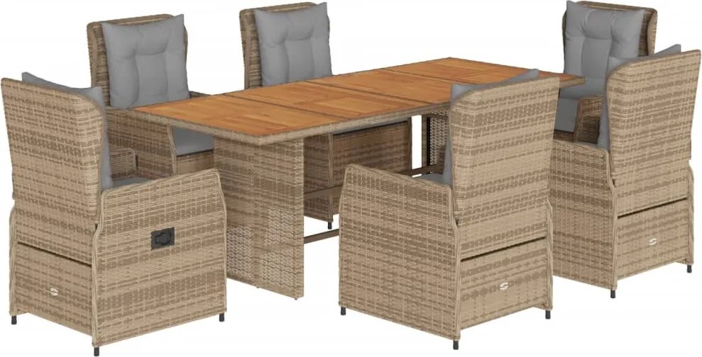 vidaXL Set de masă pentru grădină, 7 piese, cu perne, bej, poliratan