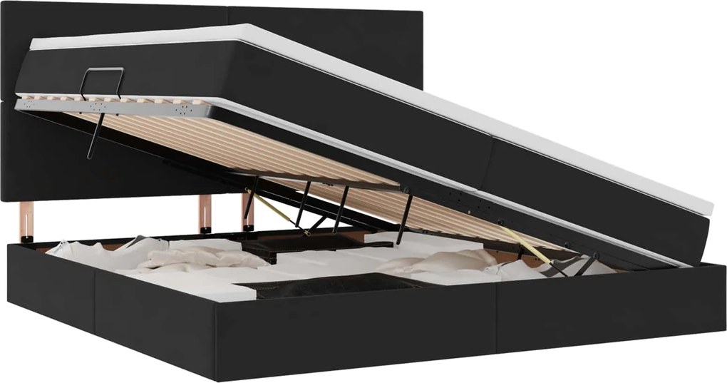 vidaXL Pat cu saltea și spațiu de depozitare Negru 200 x 200 cm