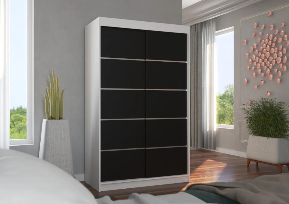 Dulap cu usi glisante 120x200 cm, Benisso, ADRK Furniture (Culoare: Alb / Negru)
