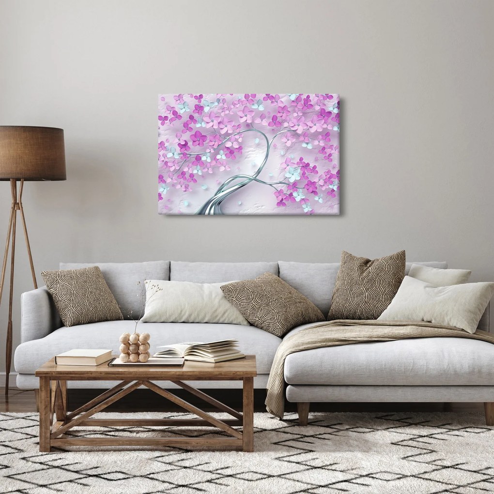 Tablouri cu flori pe trunchi argintiu - abstract (90x60 cm)