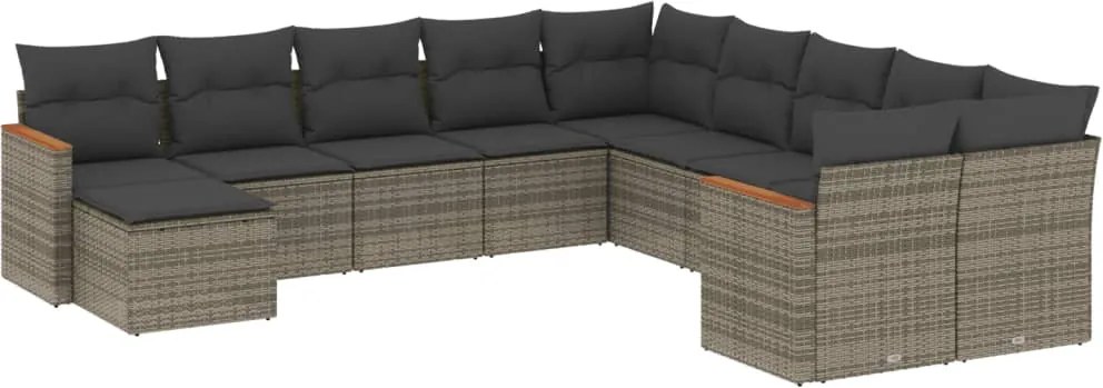 vidaXL Set canapele de grădină cu perne, 11 piese, gri, poliratan