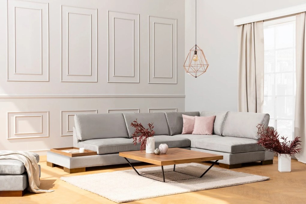 Canapea de colț Tulip Corner Right With Pouf - Light Grey
