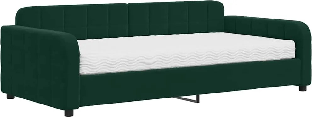 vidaXL Pat de zi cu saltea, verde închis, 100x200 cm, catifea
