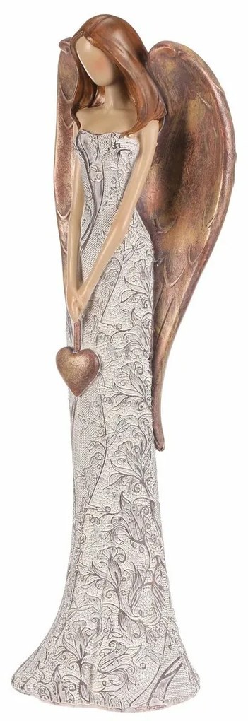 Înger din poliresină cu rochie cu flori Inimă suspendată, bej-cupru