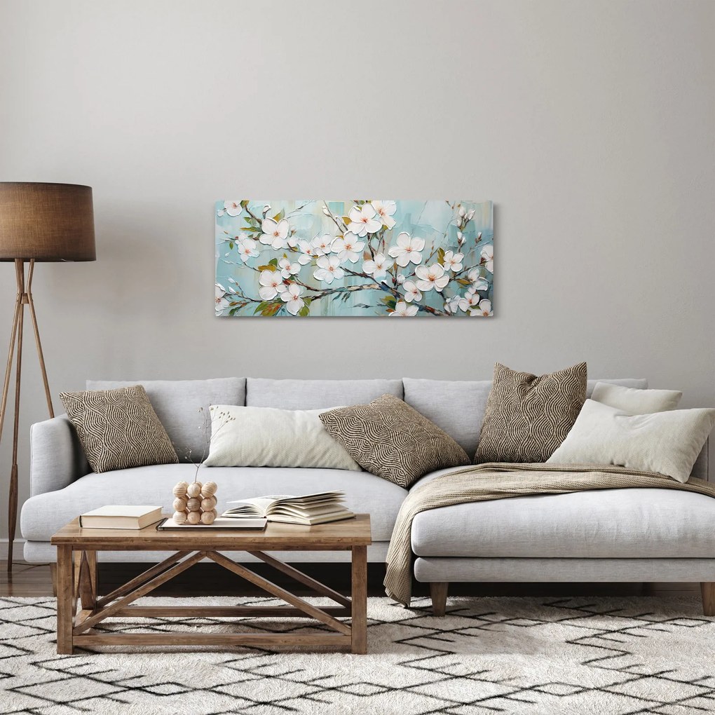 Tablou - Pictură, ramuri de copac înflorit (120x50 cm)