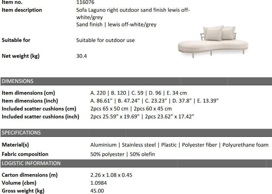 Canapea pentru exterior design LUX Laguno right