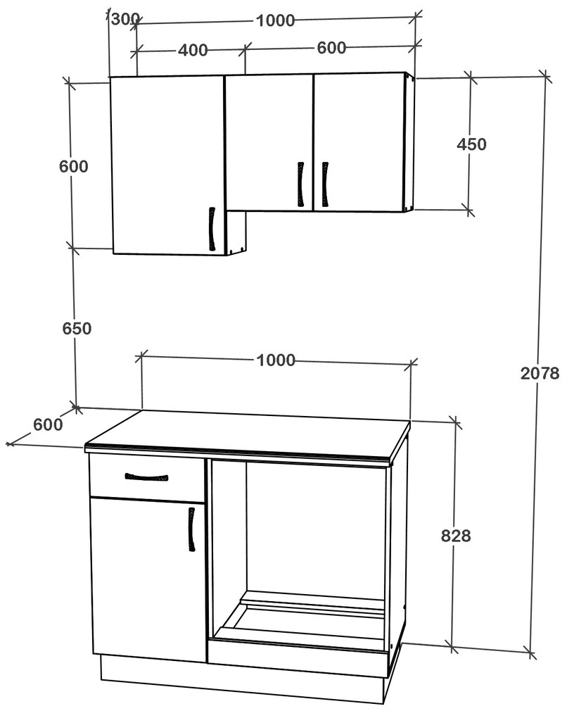 Set haaus V1, Gri Lucios/Alb, MDF, Blat Thermo 28 mm, L 100 cm