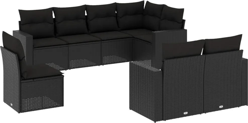 vidaXL Set mobilier de grădină cu perne, 8 piese, negru, poliratan