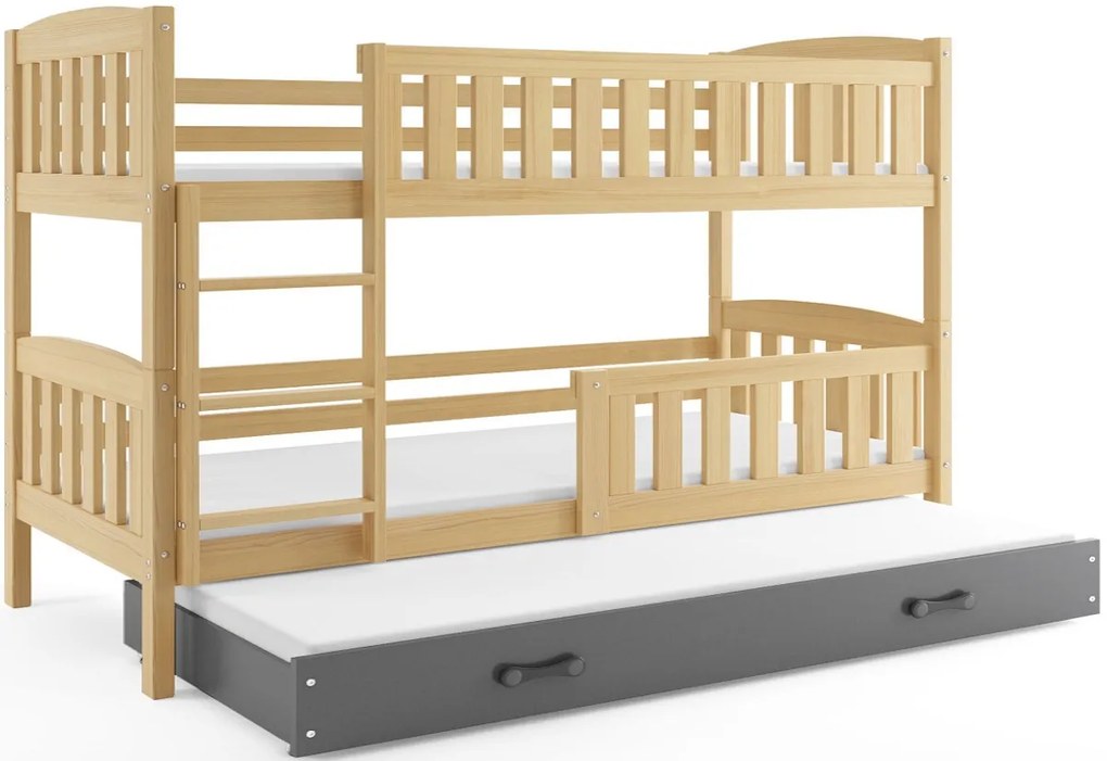 Expedo Pat supraetajat FLORENT 3 + saltea + somieră GRATIS, 80x190, pin, grafit