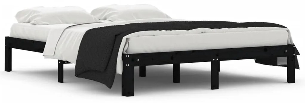 810374 vidaXL Cadru de pat King Size, negru, 150x200 cm, lemn masiv