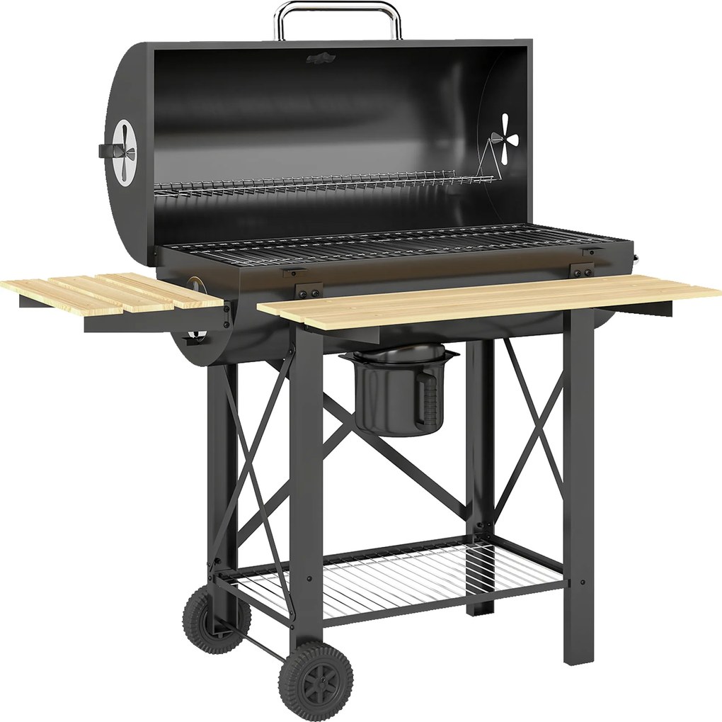 Outsunny Grătar cu Cărbuni, Grilă Mobilă cu Rafturi Pliabile și Termometru | Aosom Romania