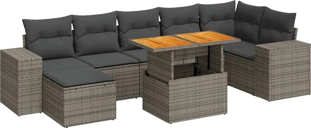 vidaXL Set canapele de grădină cu perne, 8 piese, gri, poliratan