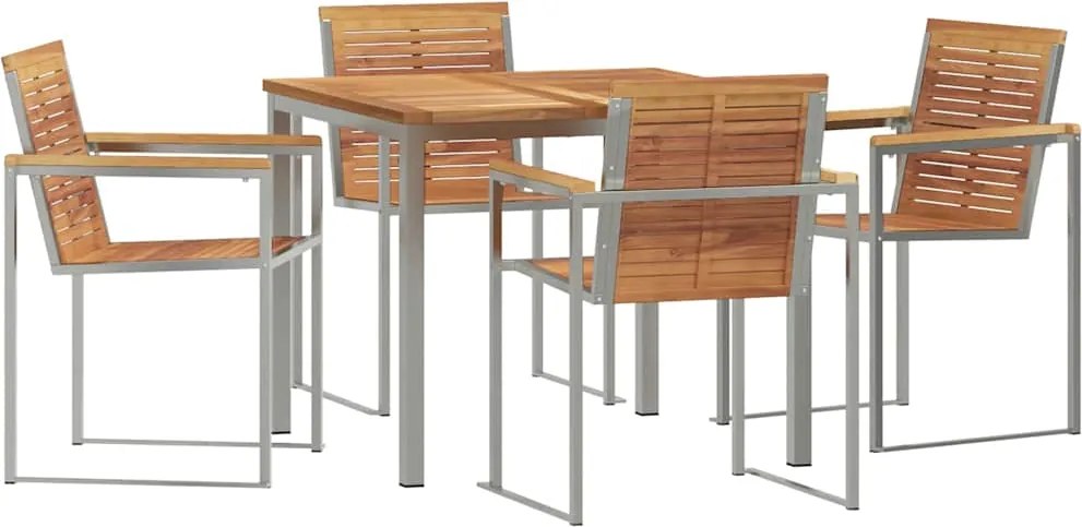 vidaXL Set de masă pentru grădină 5 pcs Maro Lemn solid de tec
