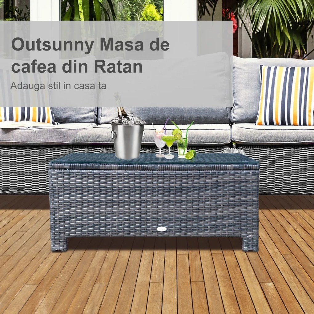 Outsunny masuta exterior, sticla securizata, 85x50x39cm, maro | Aosom Romania