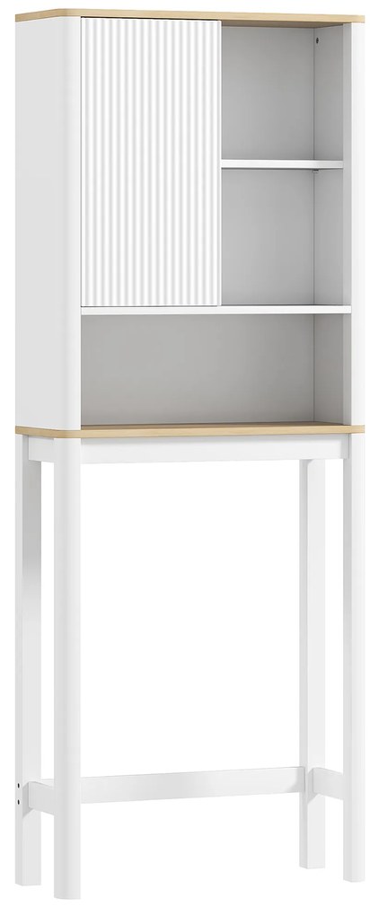 HOMCOM Mobilier de depozitare deasupra toaletei cu ușă canelată, compartimente, poliță reglabilă, 65x25x170cm, alb | Aosom Romania