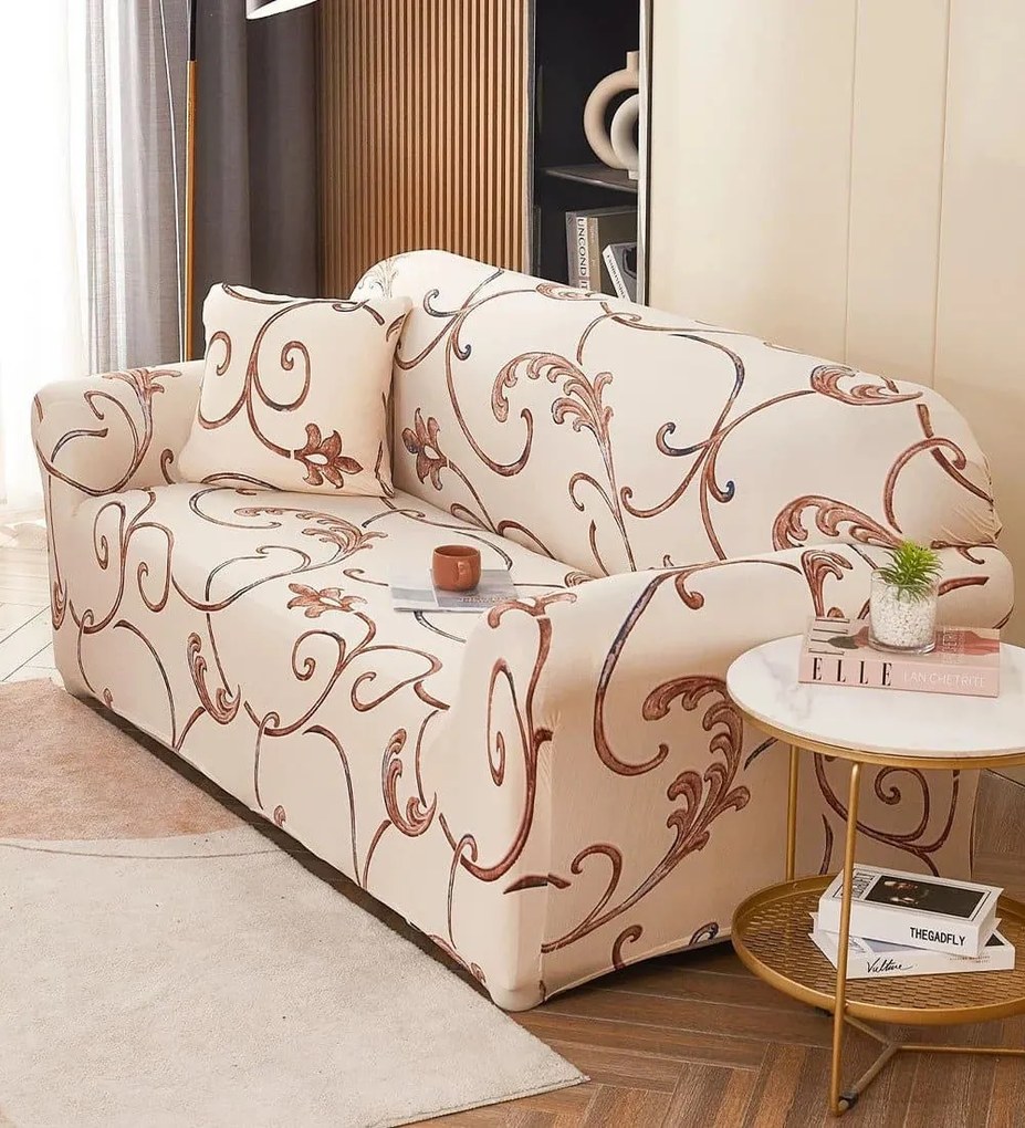 Husa elastica canapea 3 locuri, cu brate, crem, HEJ3-32