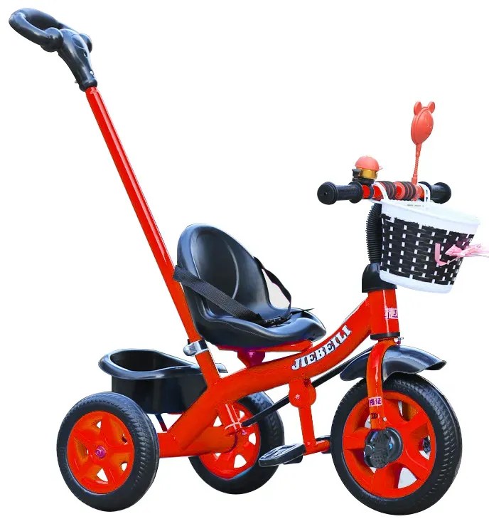 Tricicleta cu pedale pentru copii 2-5 ani, cu maner parental detasabil, Rosu