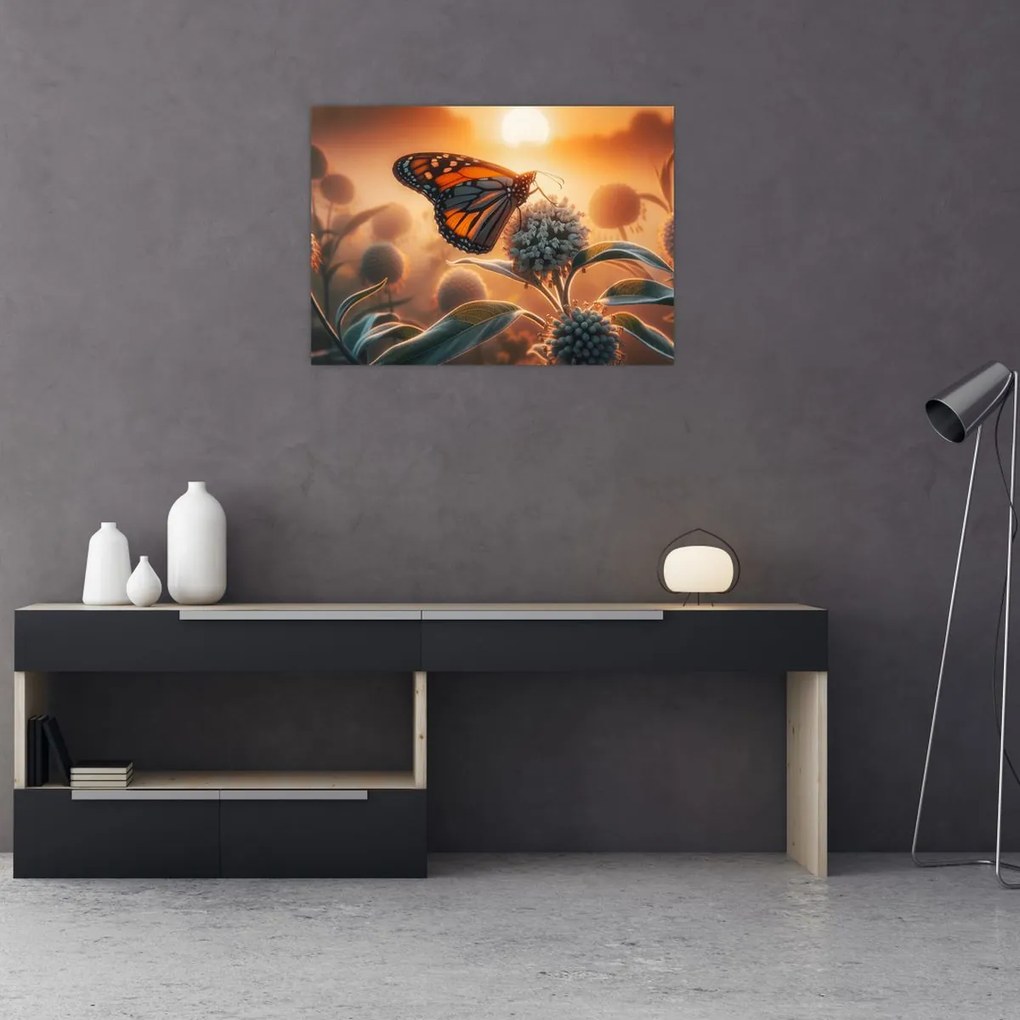 Tablou – Fluture în soare apunând (70x50 cm)