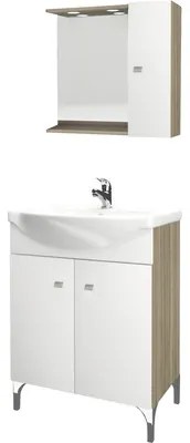 Set mobilier baie Savini Due Bicolor 65 cm, incl. bază lavoar, lavoar și dulap cu oglindă și spoturi LED