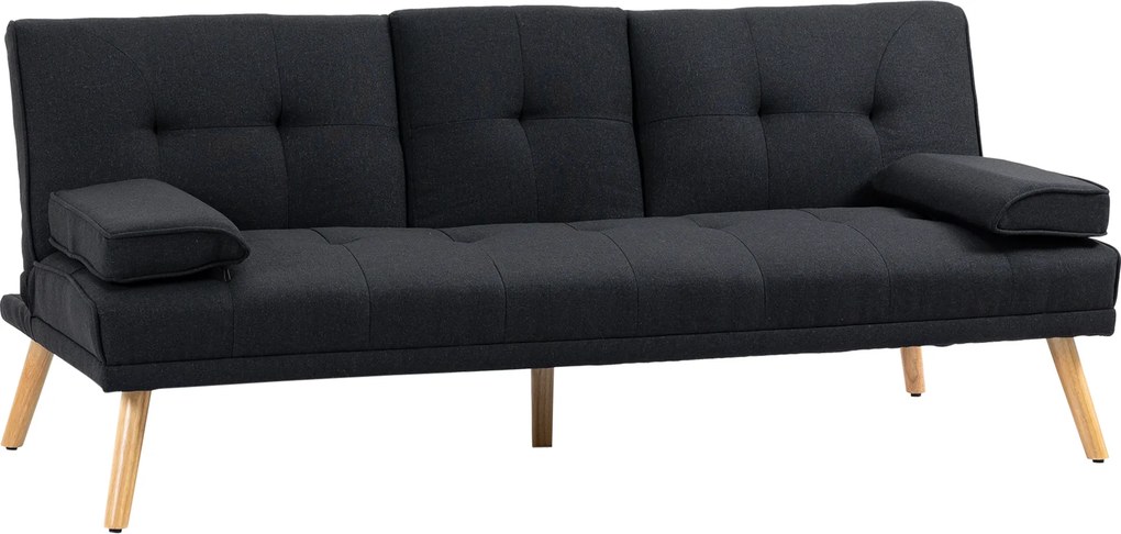 HOMCOM Canapea Extensibilă cu 3 Locuri, 2 Brațe Detașabile și Suport pentru Pahare, 181x77x78 cm, Gri antracit | Aosom Romania