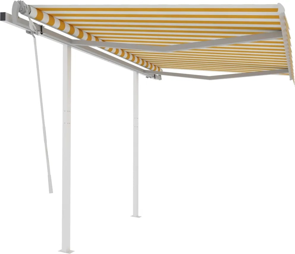 vidaXL Copertină retractabilă manual cu stâlpi galben/alb 3,5x2,5 m