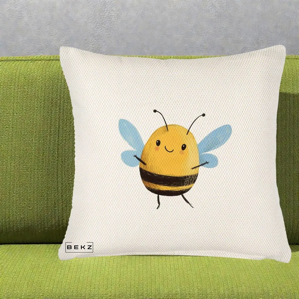 Perna Decorativa Buburuza pe Trifoi cu Patru Foi, 40x40 cm, Crem Reliefat, Husa Detasabila, Perna Inclusa, BEKZ®