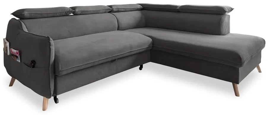 Colțar gri închis extensibil cu tapițerie din catifea (cu colț pe partea dreaptă) Sweet Harmony – Miuform