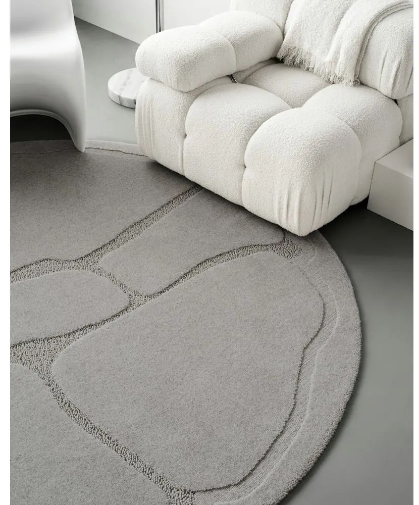 Covor gri rotund din lână ø 200 cm Morphic Organica – Agnella