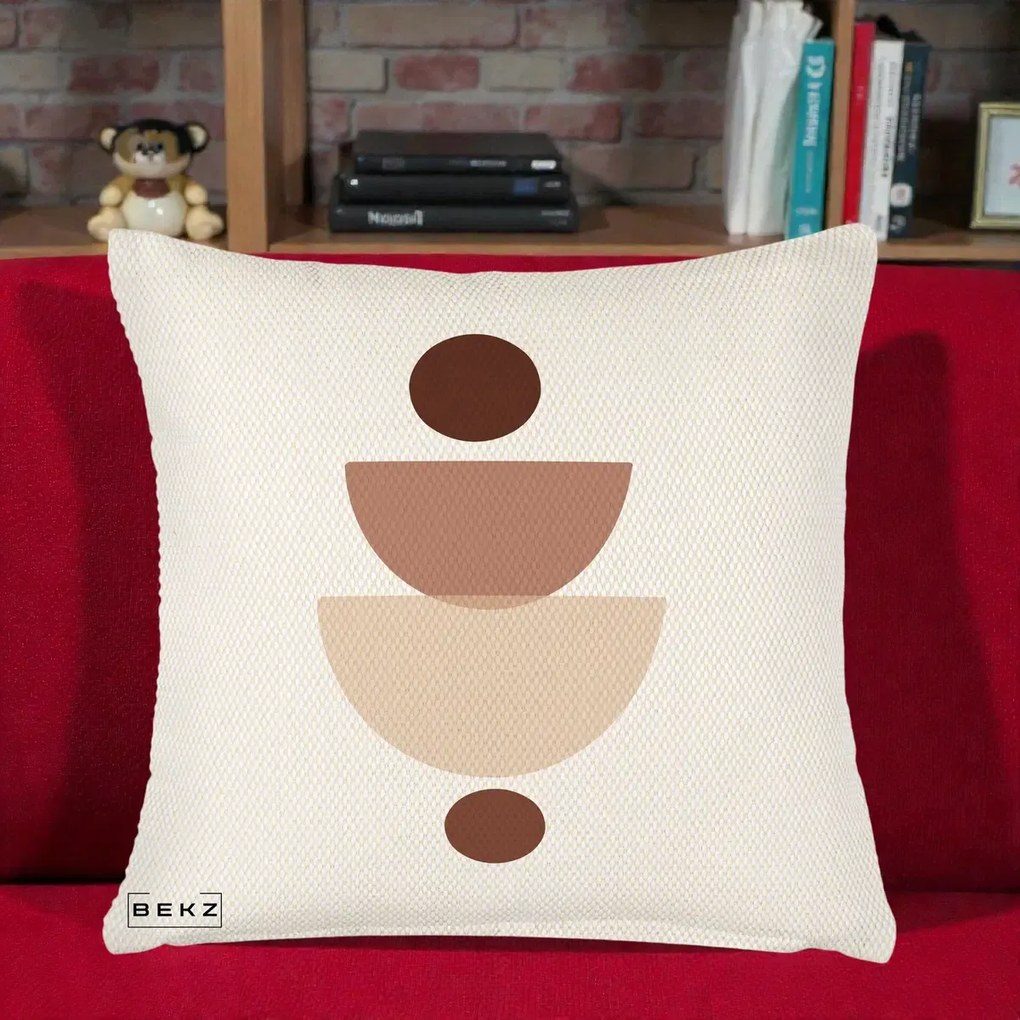 Perna Decorativa Geometric Boho Balance, 40x40 cm, Crem Reliefat, Husa Detasabila, Perna Inclusa, BEKZ®