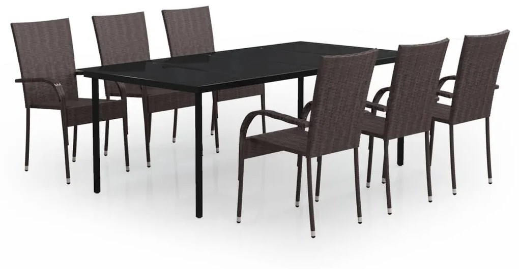 Set mobilier de gradina, 7 piese, maro si negru Maro si negru, Lungime masa 200 cm, 7