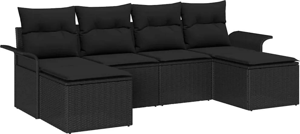 vidaXL Set de canapele pentru grădină 6 pcs Negru poliratan