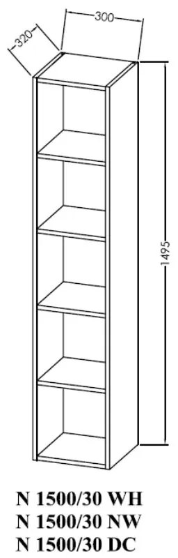 Dulap inalt deschis cu polite, Kolpasan, Naomi, 149.5 cm, alb