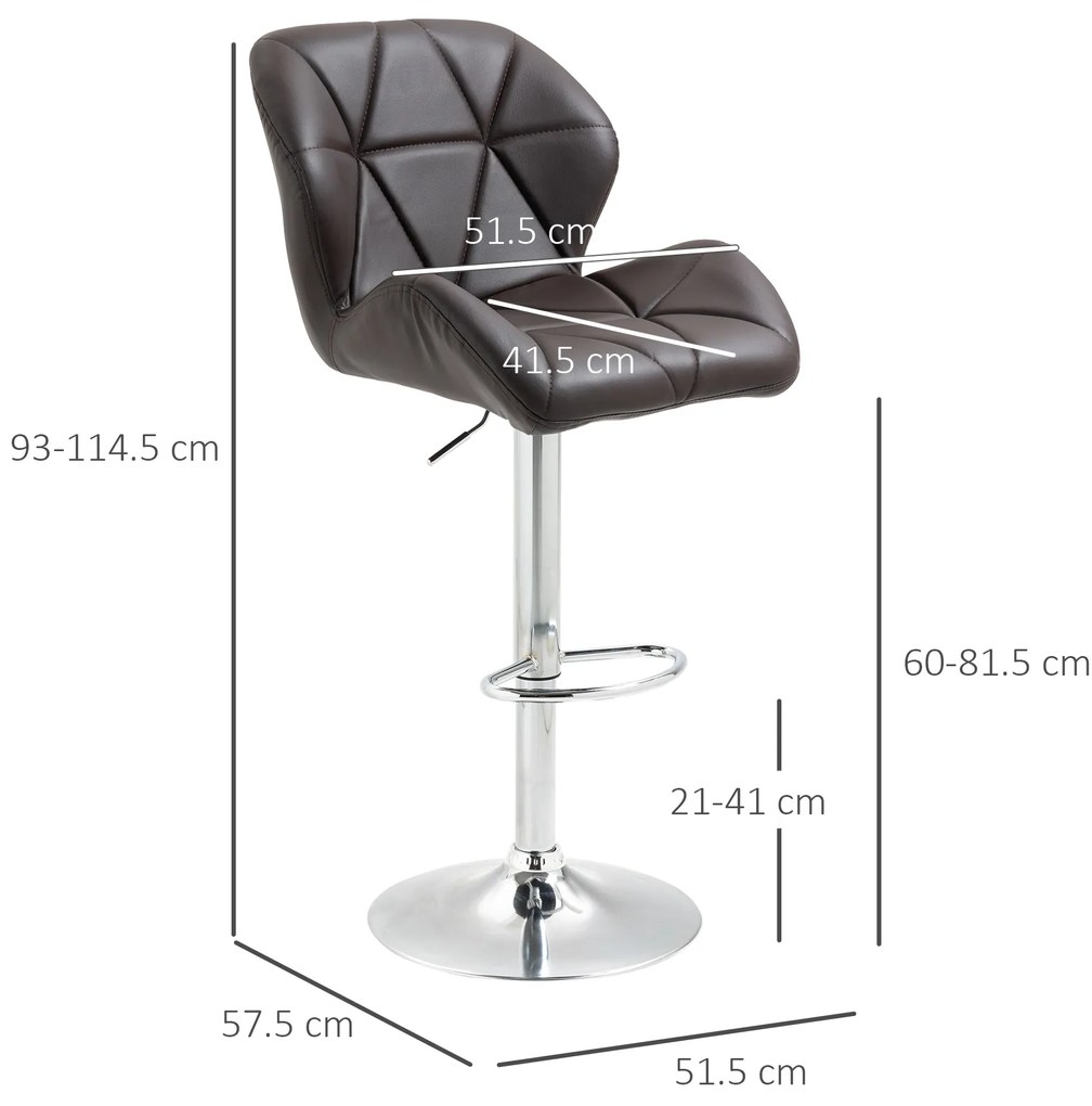 Set 2 scaune bar rotative, inaltime reglabila, Suport pentru picioare, maro 51,5x57,5x93-114,5cm HOMCOM | Aosom Romania