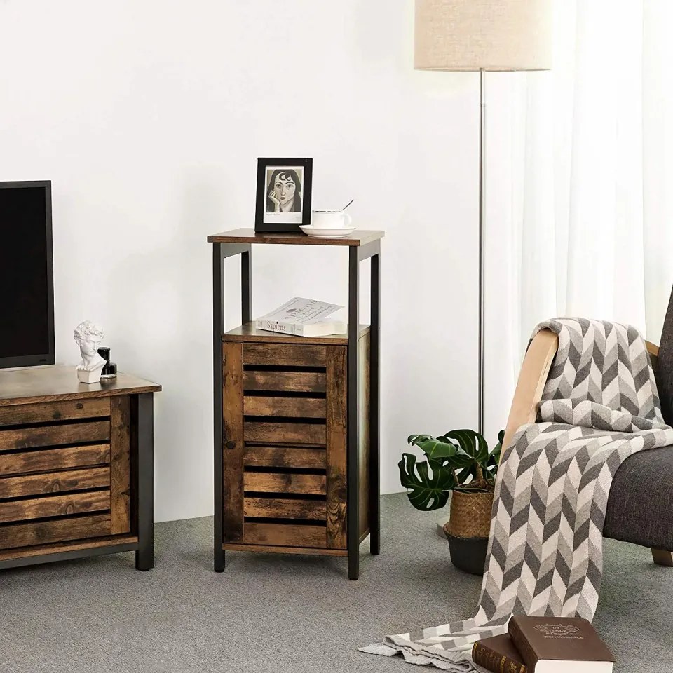 NOI203 - Noptiera inalta, comoda ingusta pentru dormitor sau living stil industrial - Maro